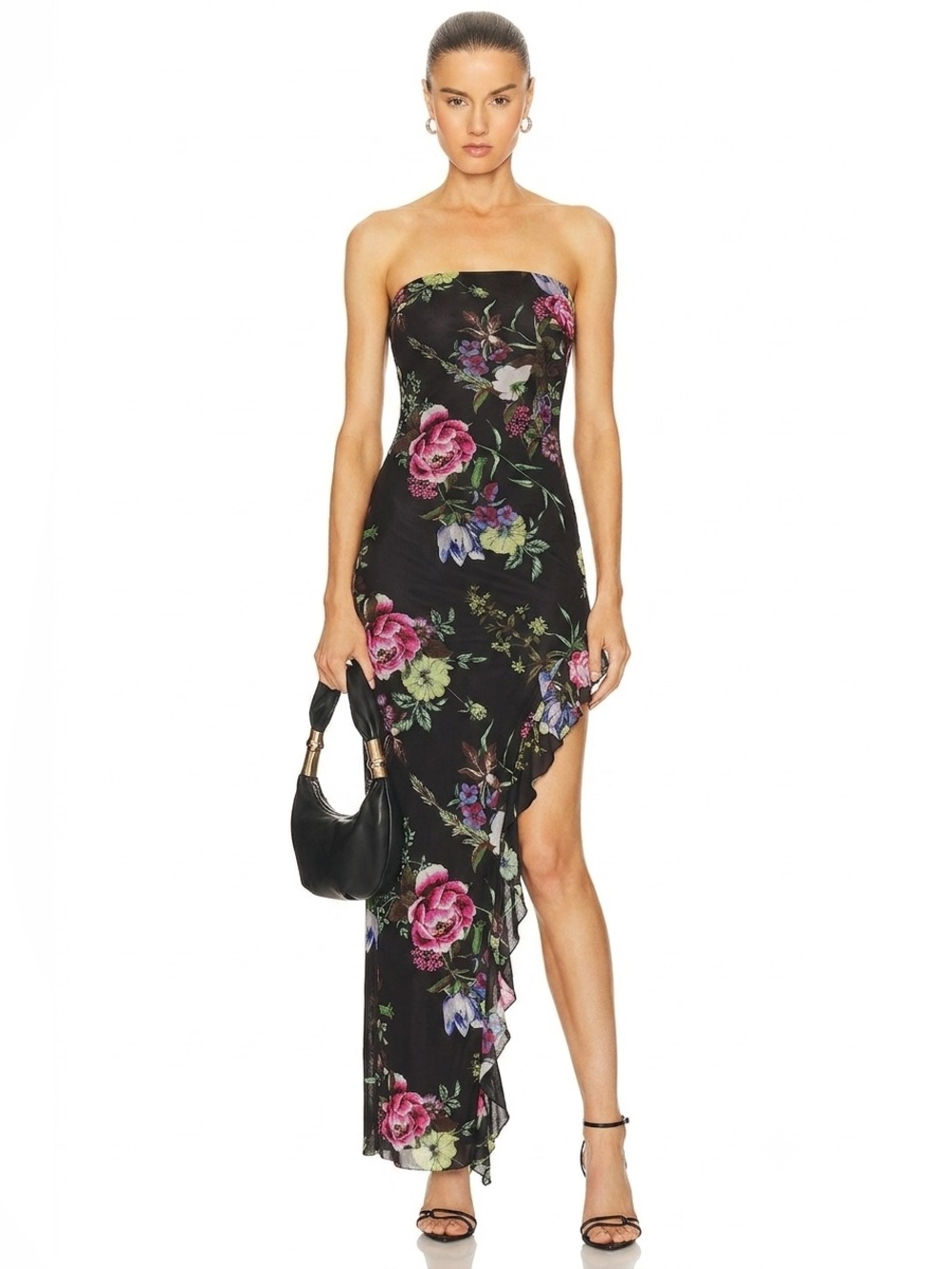 NWT AFRM Mesh Asymmetrical Ruffle Midi Dress Size S